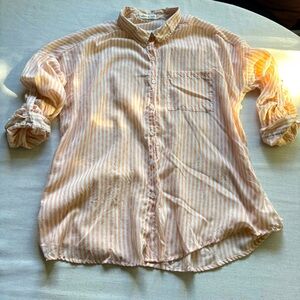 Olive & Oak Orange White Striped Button Up Shirt Women’s M Resortwear